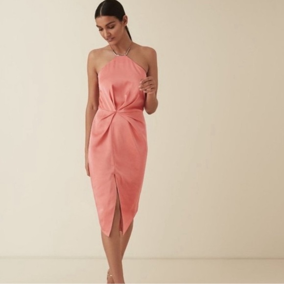 NWOT Reiss Halter Neck Dress Coral Pink Size 12 - Picture 4 of 12